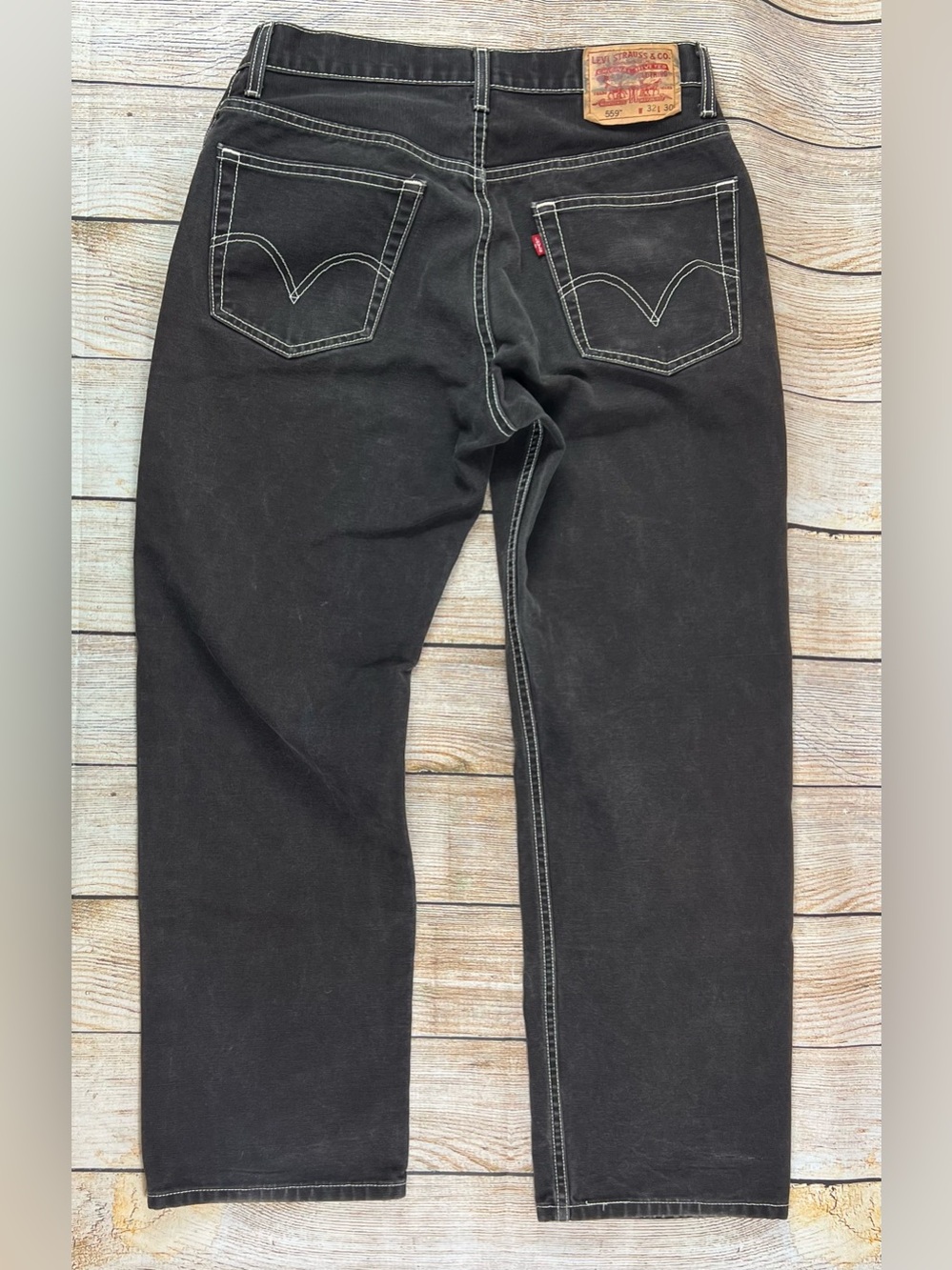 Mens Levi’s 559 Relaxed Straight Brown Denim Jeans White Stitch Size 32x30